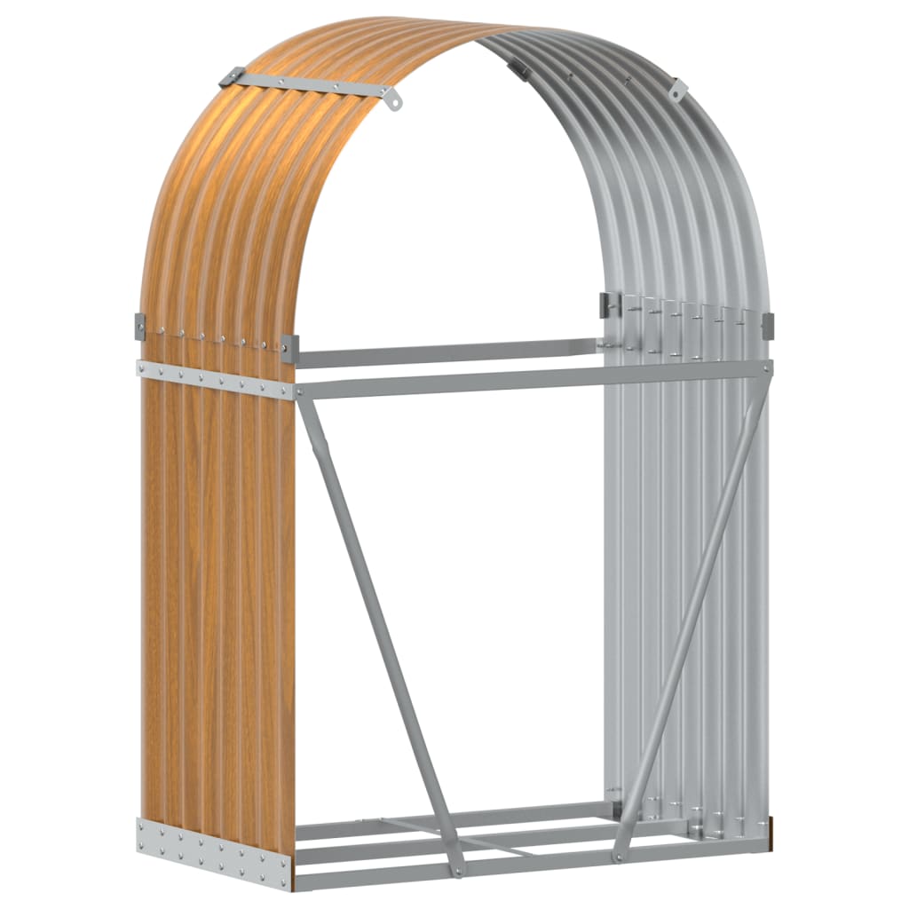 Suporte de lenha 80x45x120 cm aço galvanizado aspeto de madeira