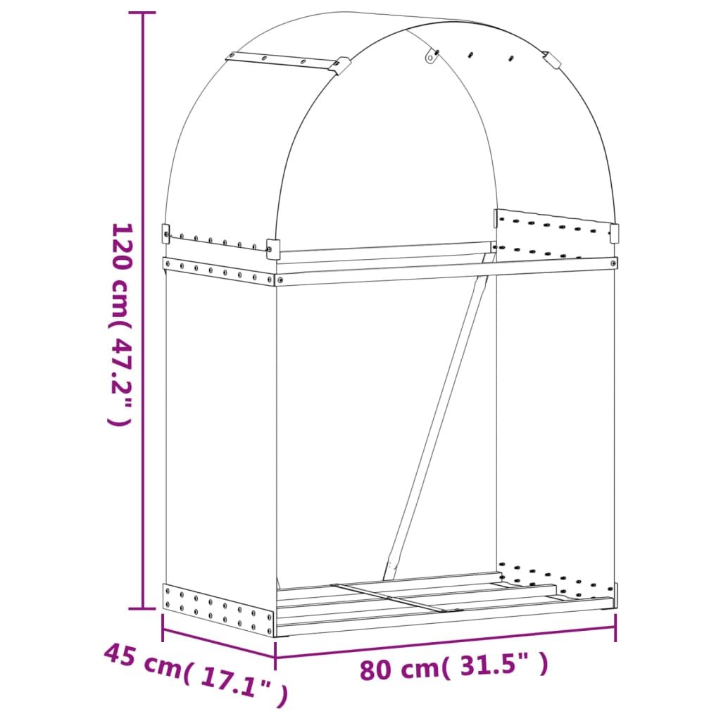 Suporte de lenha 80x45x120 cm aço galvanizado aspeto de madeira