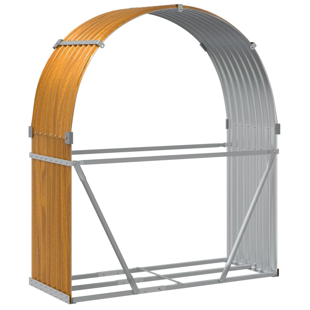 Suporte de lenha 120x45x140 cm aço galvanizado aspeto de madeira