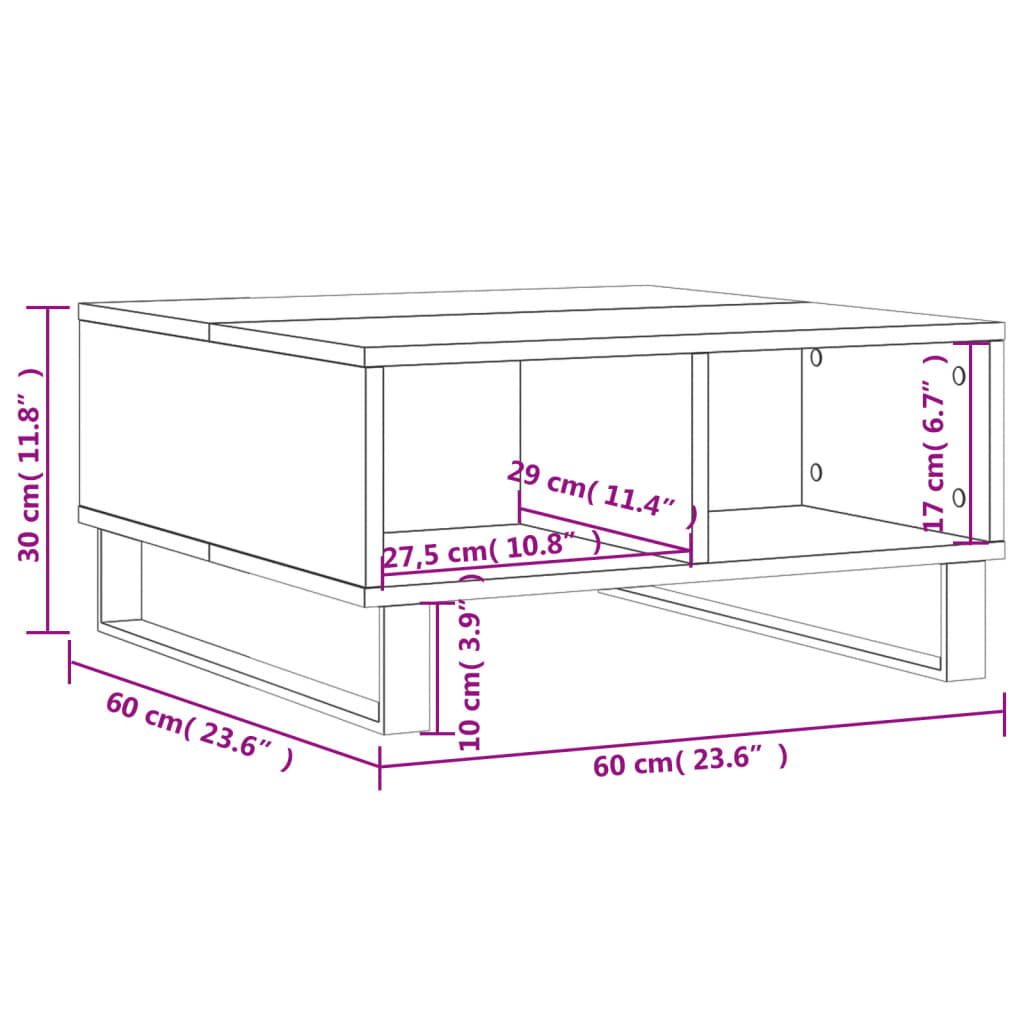 Mesa de centro 60x60x30 cm derivados madeira carvalho castanho