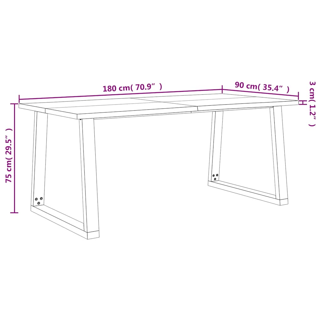 Mesa de jantar c/ bordas vivas 180x90x75 cm acácia maciça