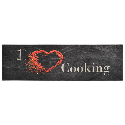 Tapete de cozinha lavável 45x150 cm veludo padrão cooking preto