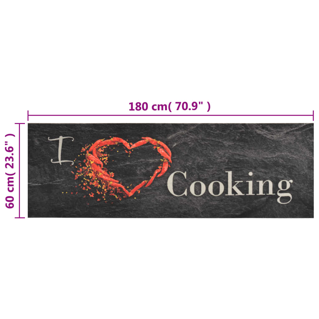 Tapete de cozinha lavável 60x180 cm veludo padrão cooking preto