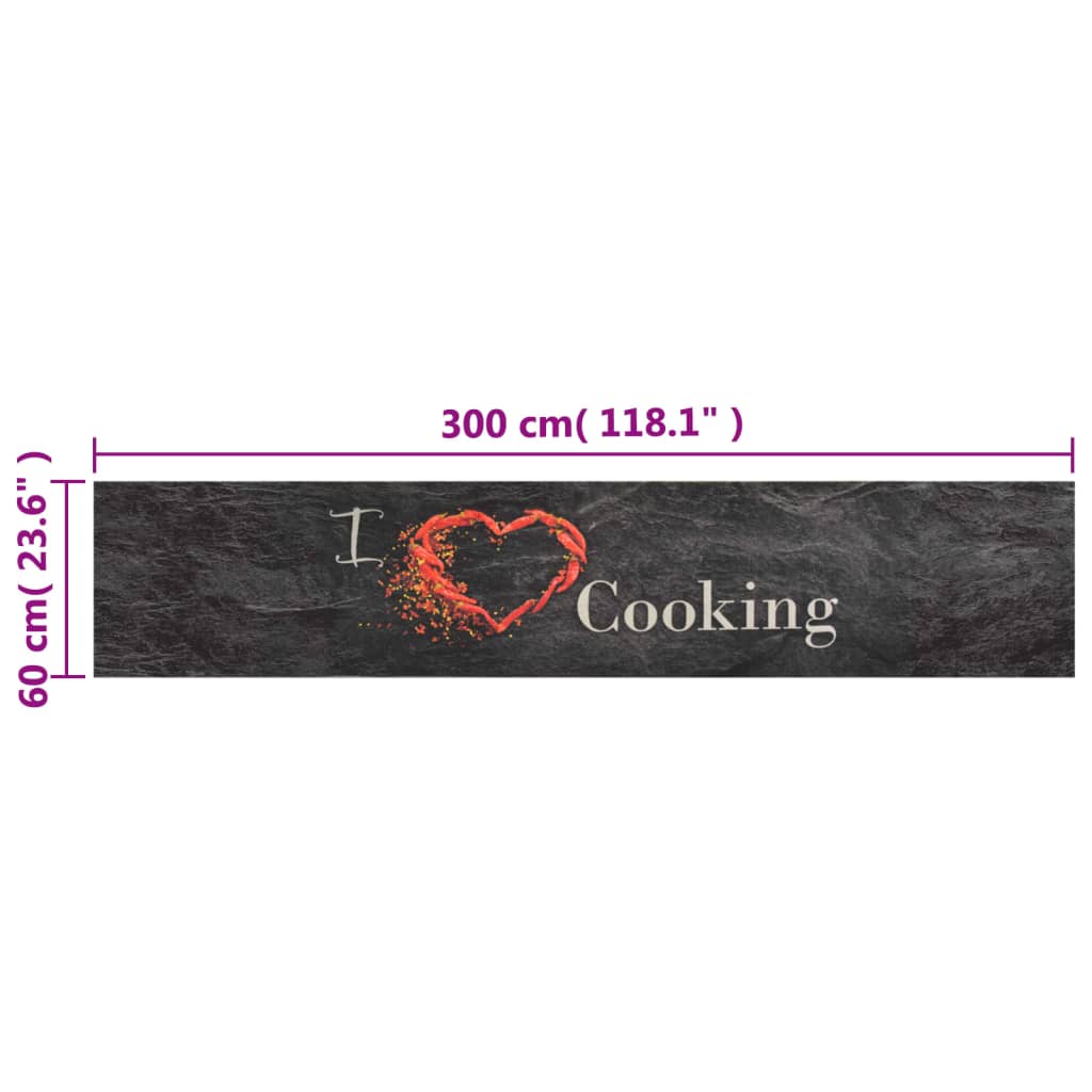 Tapete de cozinha lavável 60x300 cm veludo padrão cooking preto