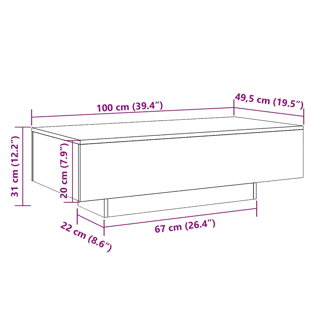 Mesa de centro 100x49,5x31 cm derivados de madeira branco