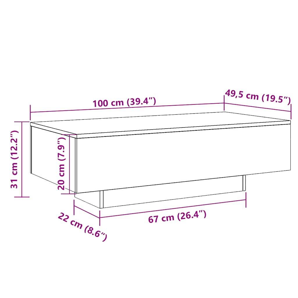 Mesa de centro 100x49,5x31cm derivados de madeira cinza cimento