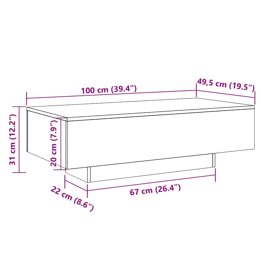 Mesa de centro 100x49,5x31 cm derivados madeira carvalho fumado
