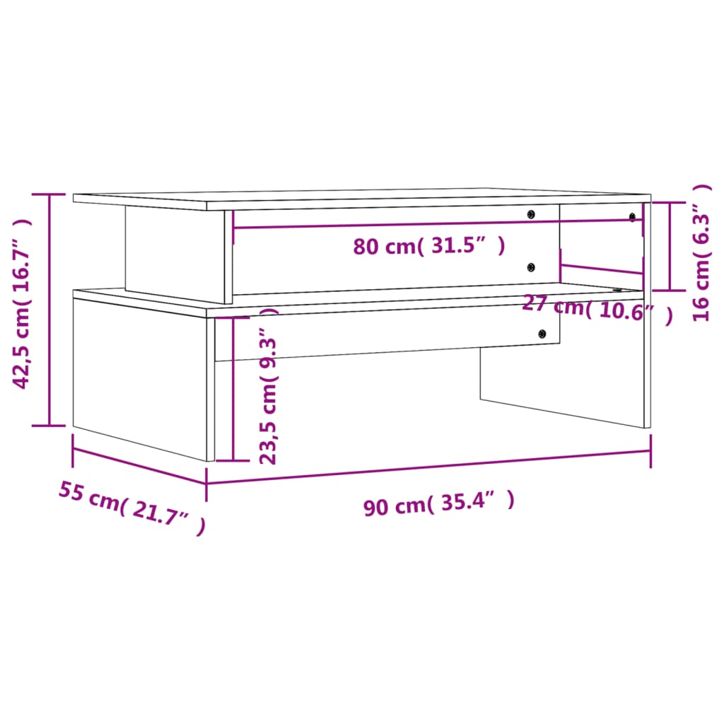 Mesa de centro 90x55x42,5 cm derivados de madeira branco
