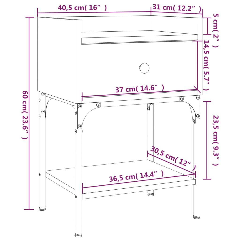 Mesa cabeceira 40,5x31x60 cm derivados madeira carvalho sonoma