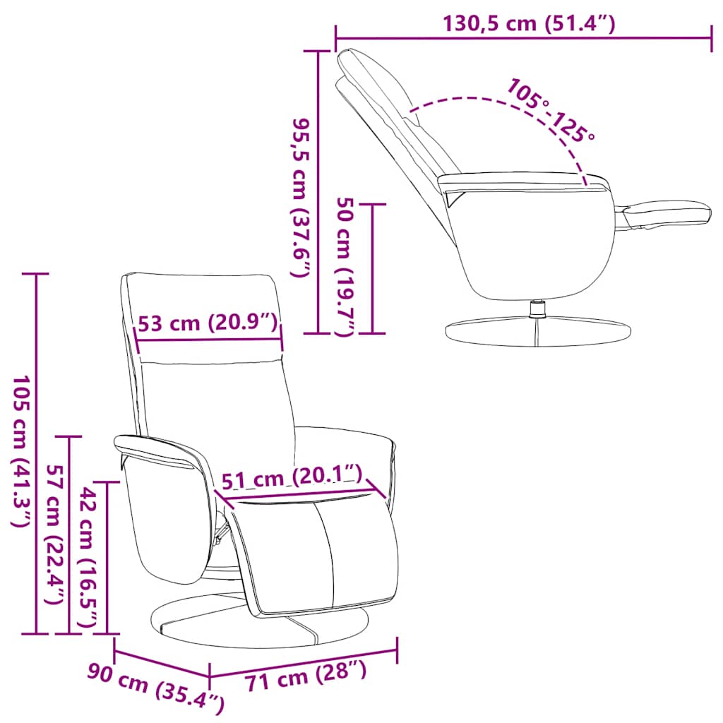 Cadeira reclinável com apoio de pés couro artificial branco