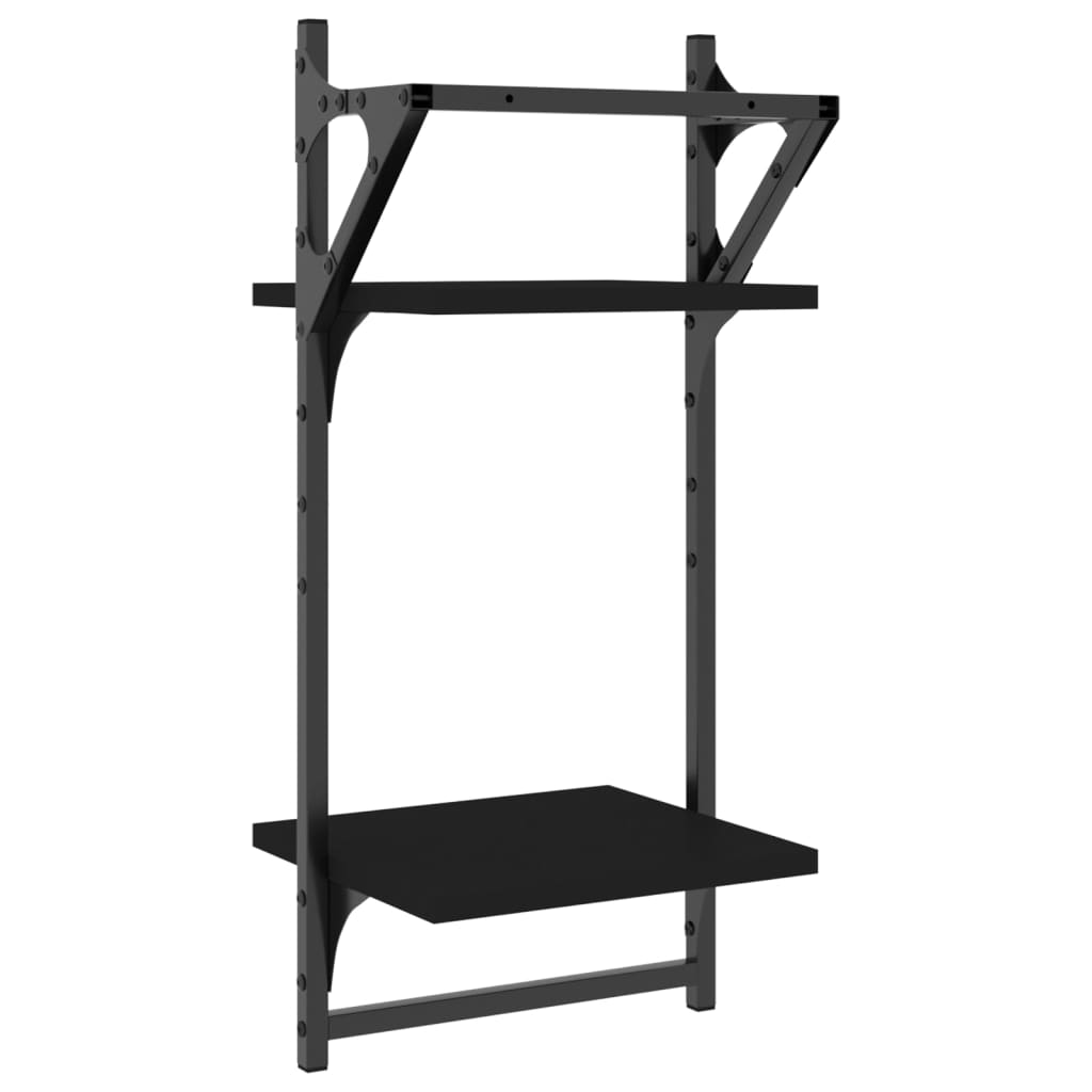 Unidade 2 prateleiras parede com barras 2 pcs 30x25x65 cm preto