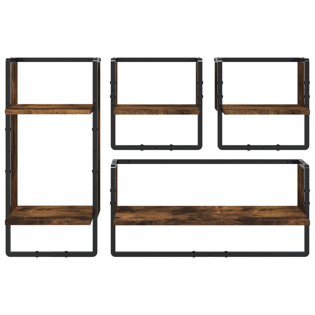 4 pcs prateleiras parede derivados de madeira carvalho fumado