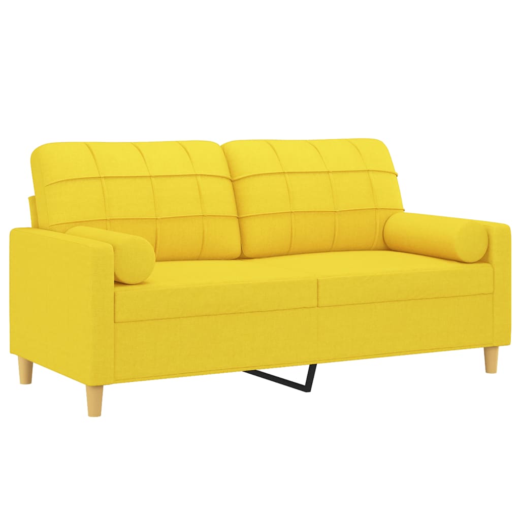 Sofá 2 lug. + almofadas decorativas 140 cm tecido amarelo-claro