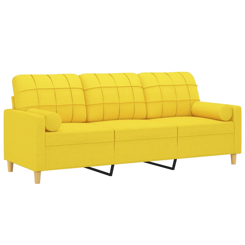 Sofá 3 lugares + almofadas decoração 180cm tecido amarelo-claro