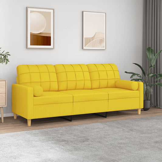 Sofá 3 lugares + almofadas decoração 180cm tecido amarelo-claro