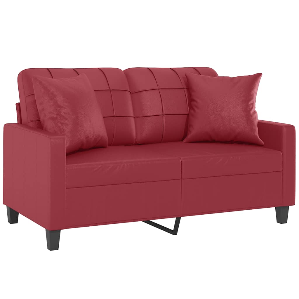 Sofá 2 lugares +almofadas 120cm couro artificial vermelho tinto