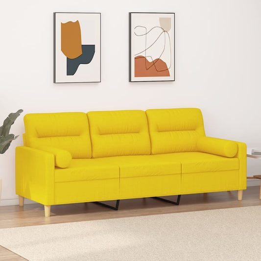 Sofá 3 lugares + almofadas decoração 180cm tecido amarelo-claro