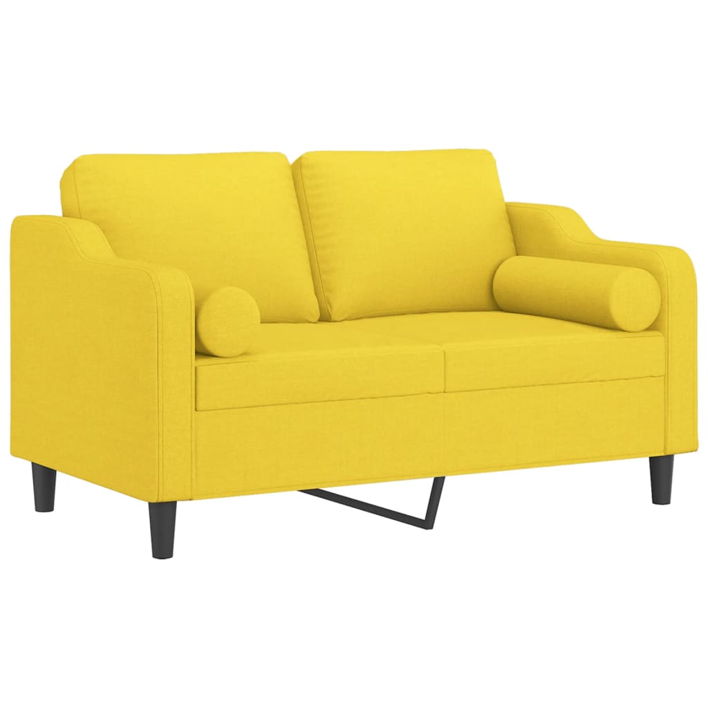 Sofá 2 lug. + almofadas decorativas 120 cm tecido amarelo-claro