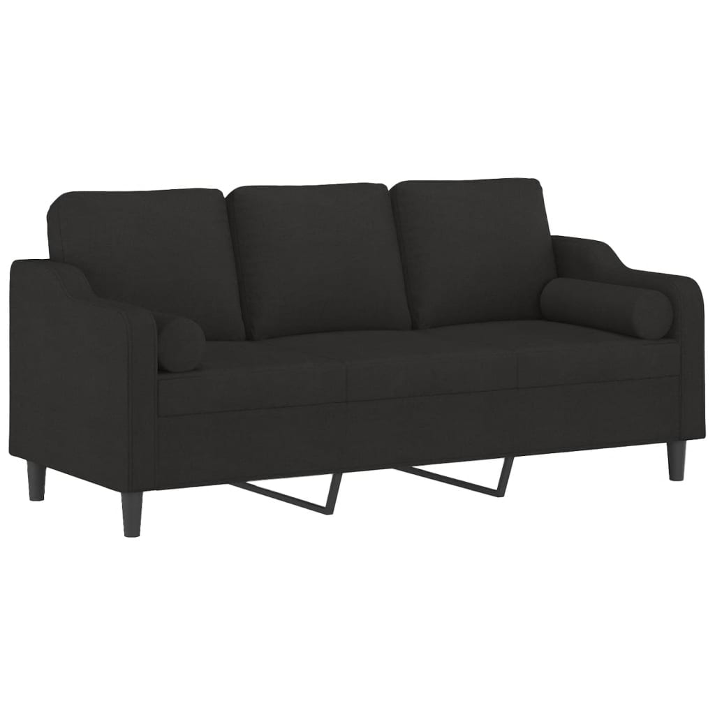 Sofá 3 lugares + almofadas decorativas 180 cm tecido preto