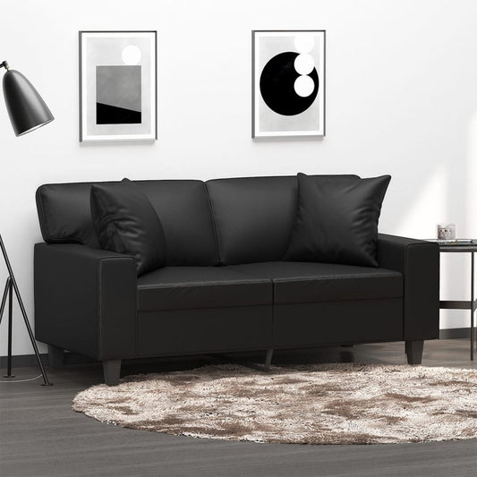Sofá 2 lugares + almofadas decorativas 120cm couro artif. preto