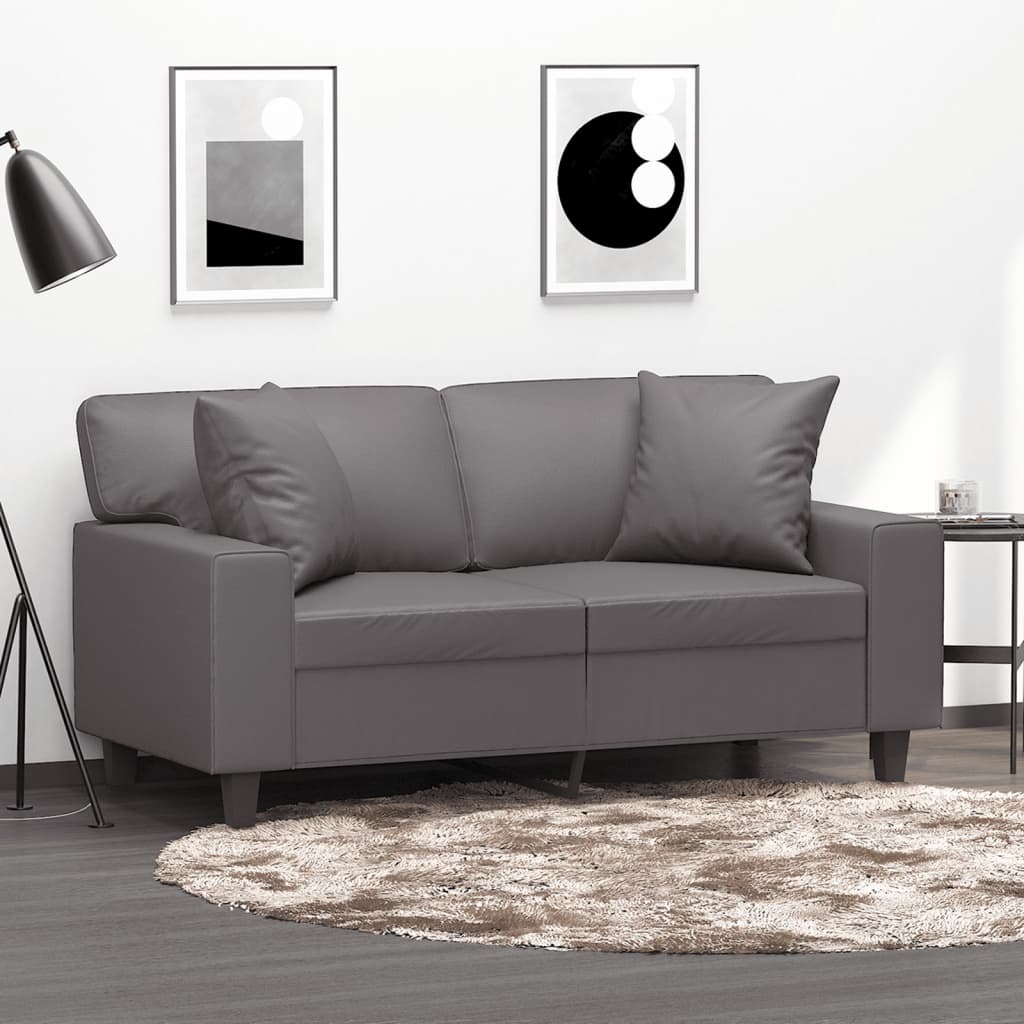 Sofá 2 lugares + almofadas decorativas 120cm couro artif. cinza