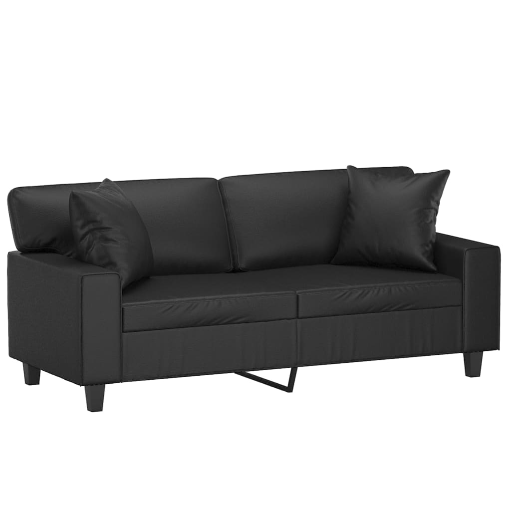 Sofá 2 lugares + almofadas decoração 140 cm couro artif. preto