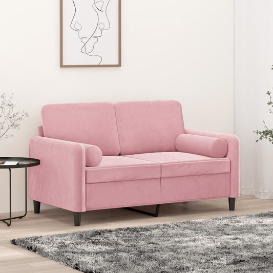 Sofá 2 lug. c/ almofadas decorativas 120 cm veludo rosa