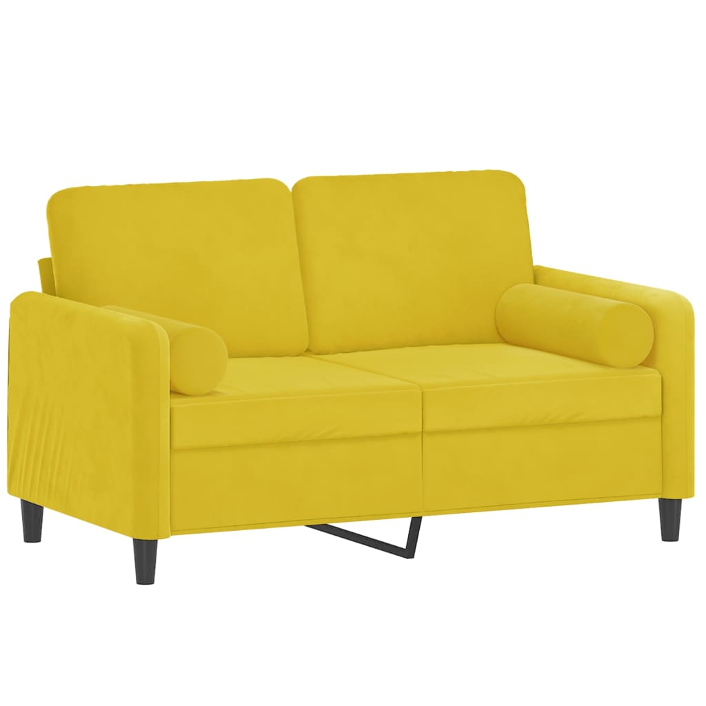 Sofá 2 lugares c/ almofadas decorativas 120 cm veludo amarelo