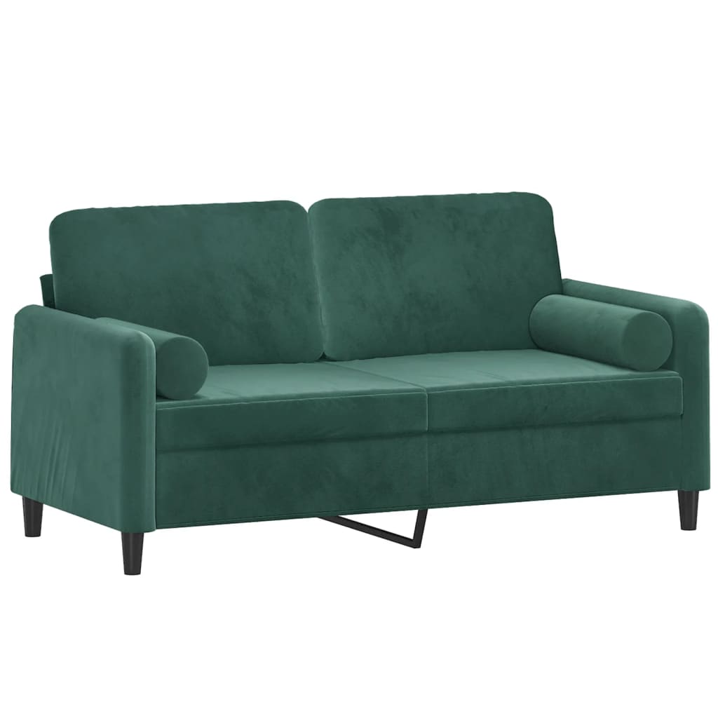 Sofá 2 lug. c/ almofadas decorativas 140cm veludo verde-escuro