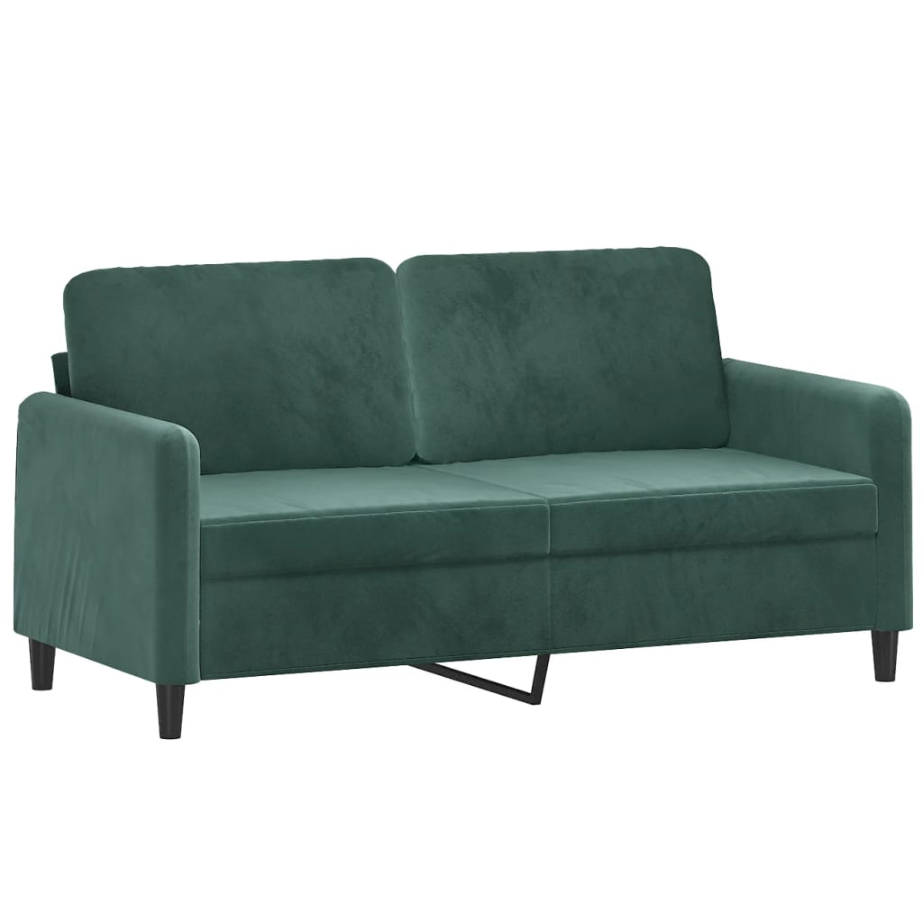 Sofá 2 lug. c/ almofadas decorativas 140cm veludo verde-escuro