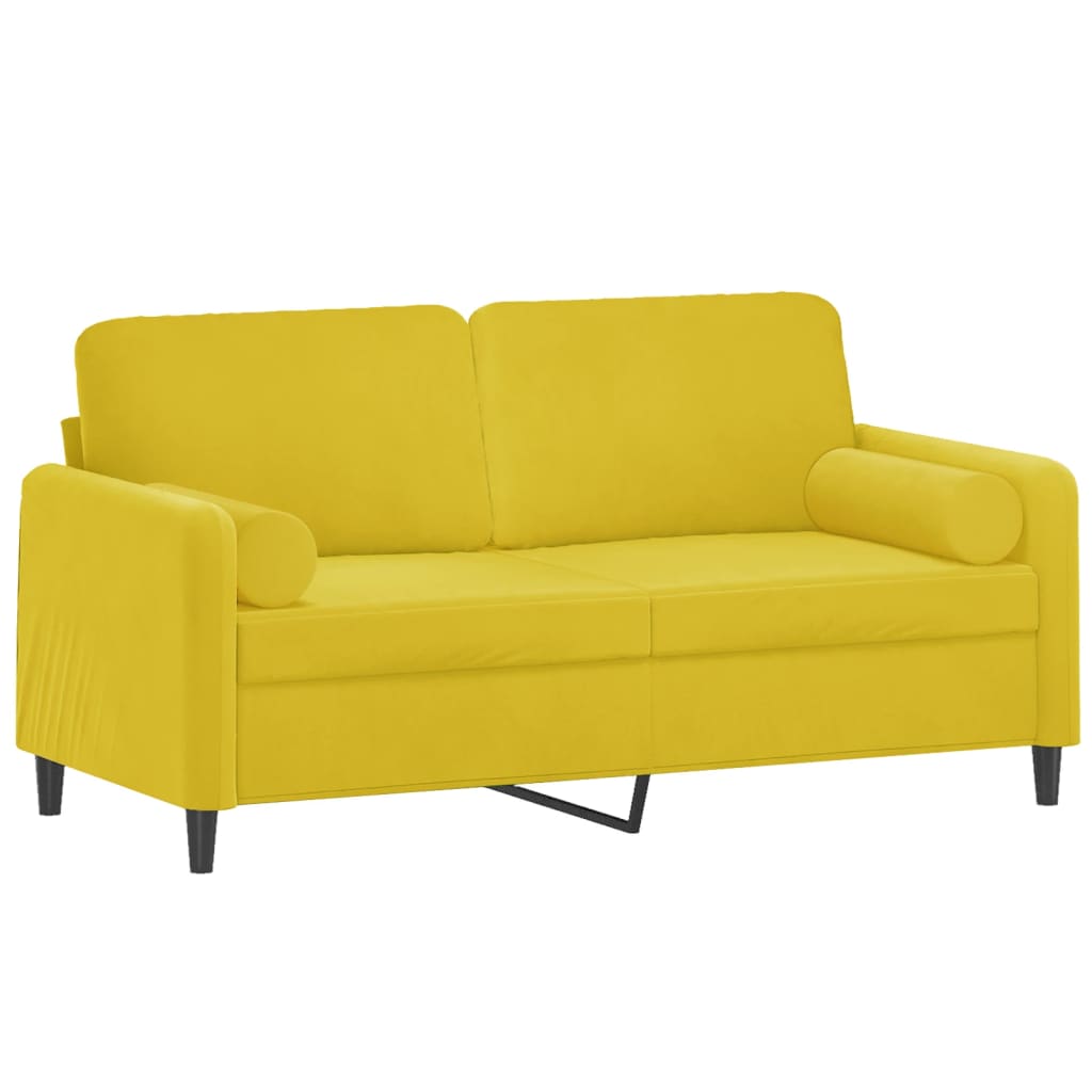 Sofá 2 lugares c/ almofadas decorativas 140 cm veludo amarelo