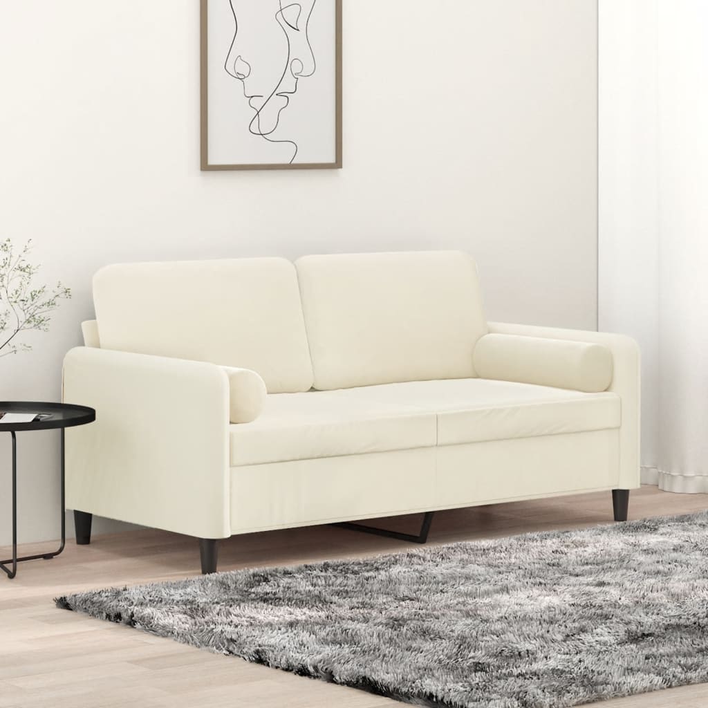 Sofá 2 lugares c/ almofadas decorativas 140 cm veludo creme