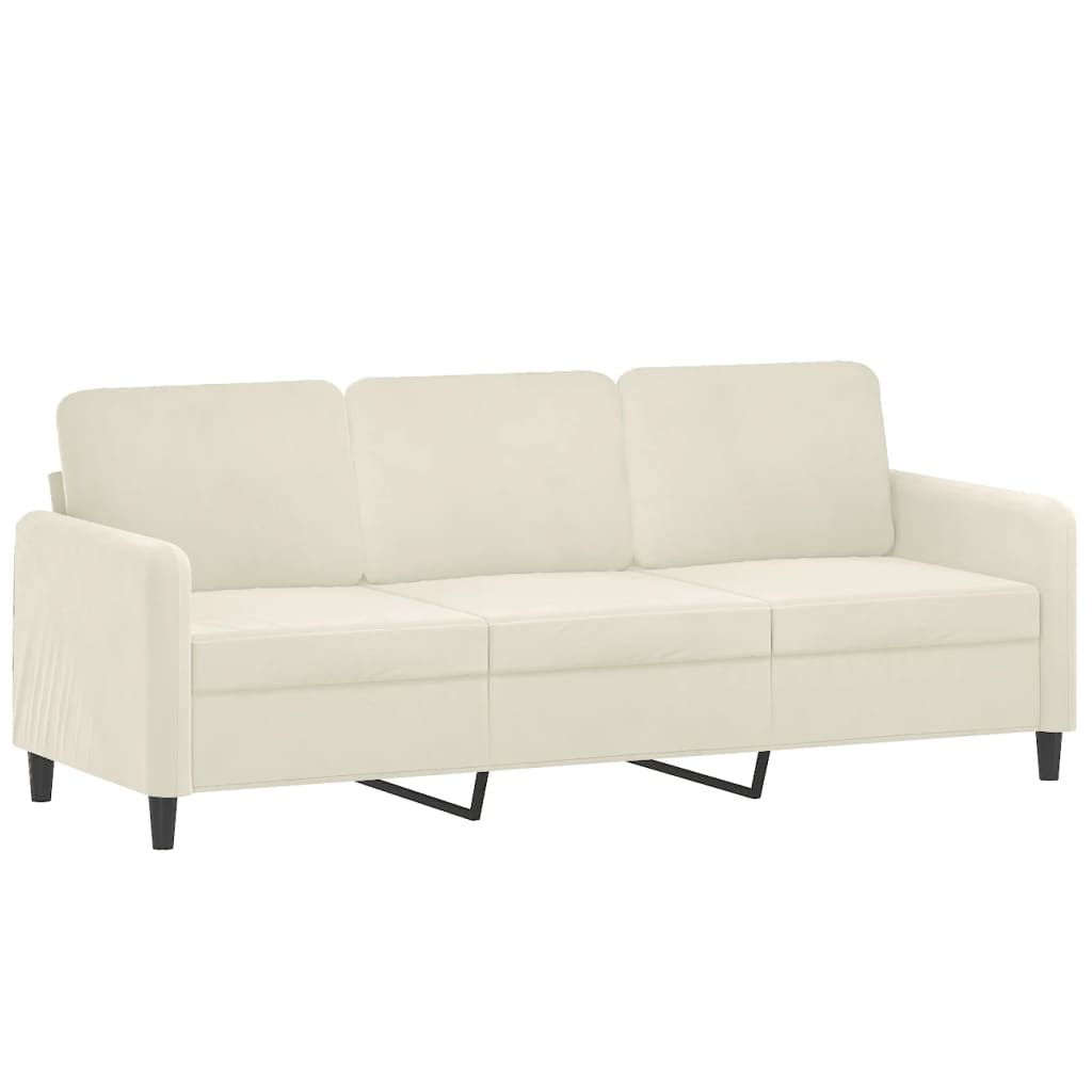 Sofá 3 lugares c/ almofadas decorativas 180 cm veludo creme