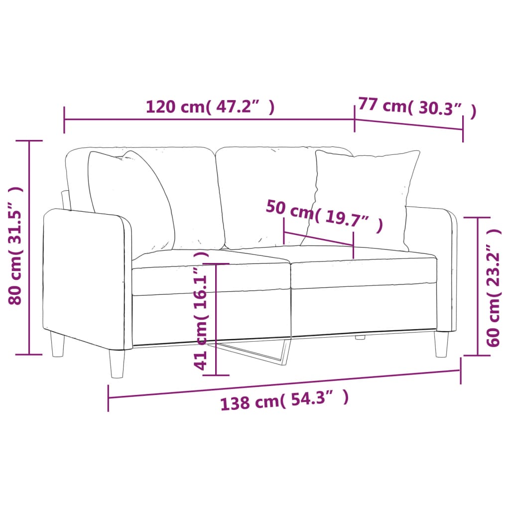 Sofá 2 lugares + almofadas decorativas 120 cm tecido cor creme