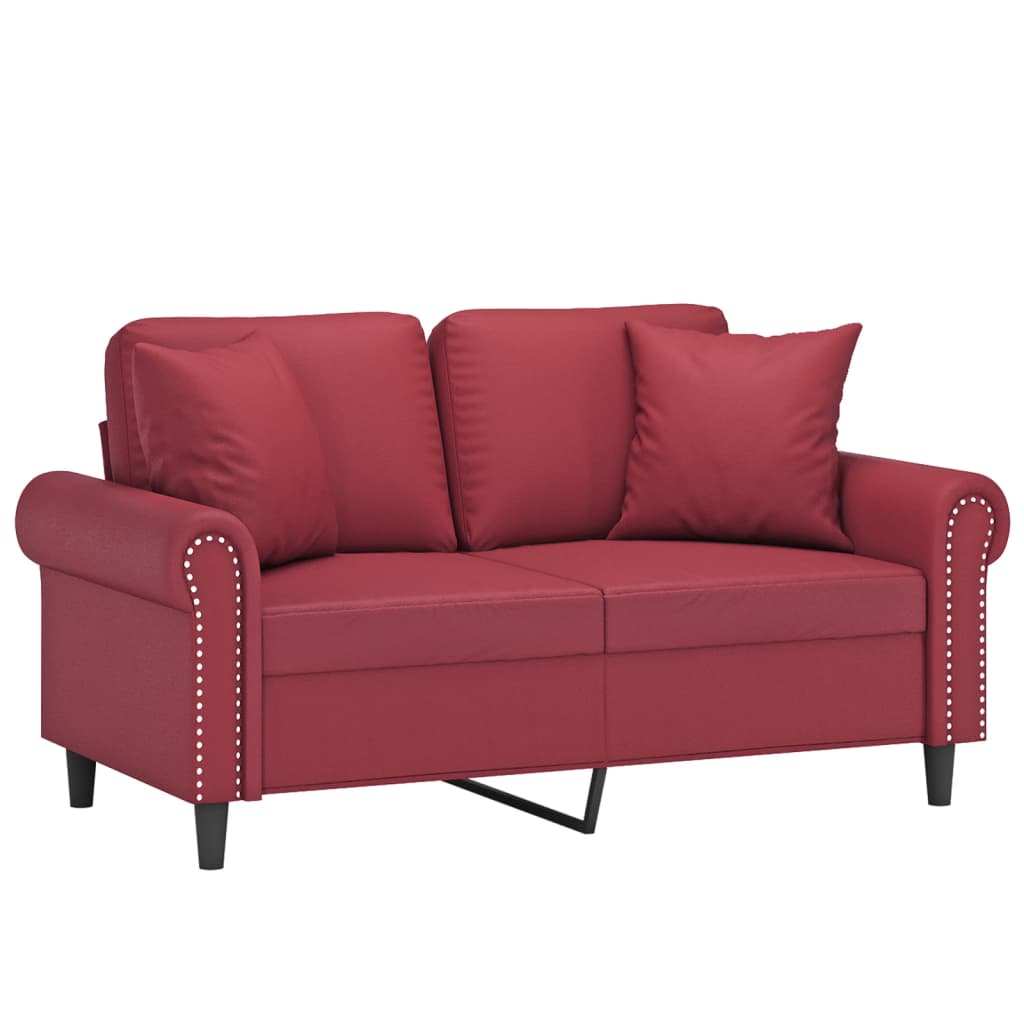 Sofá 2 lugares +almofadas 120cm couro artificial vermelho tinto