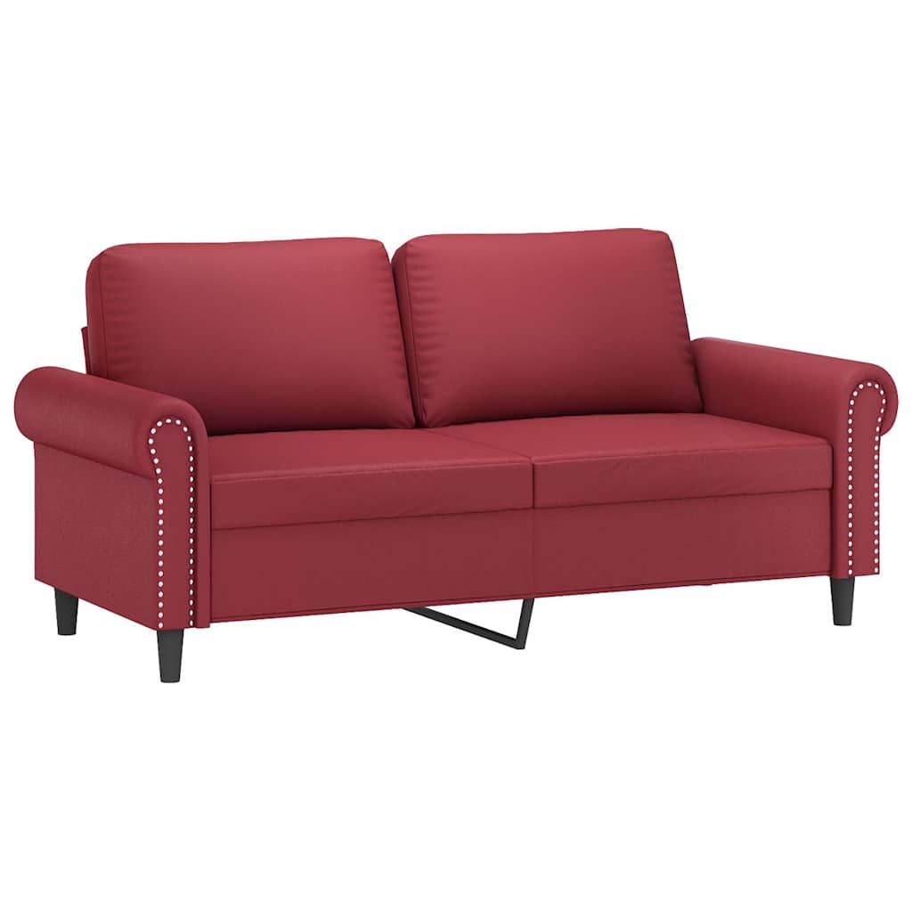 Sofá 2 lugares +almofadas 140cm couro artificial vermelho tinto