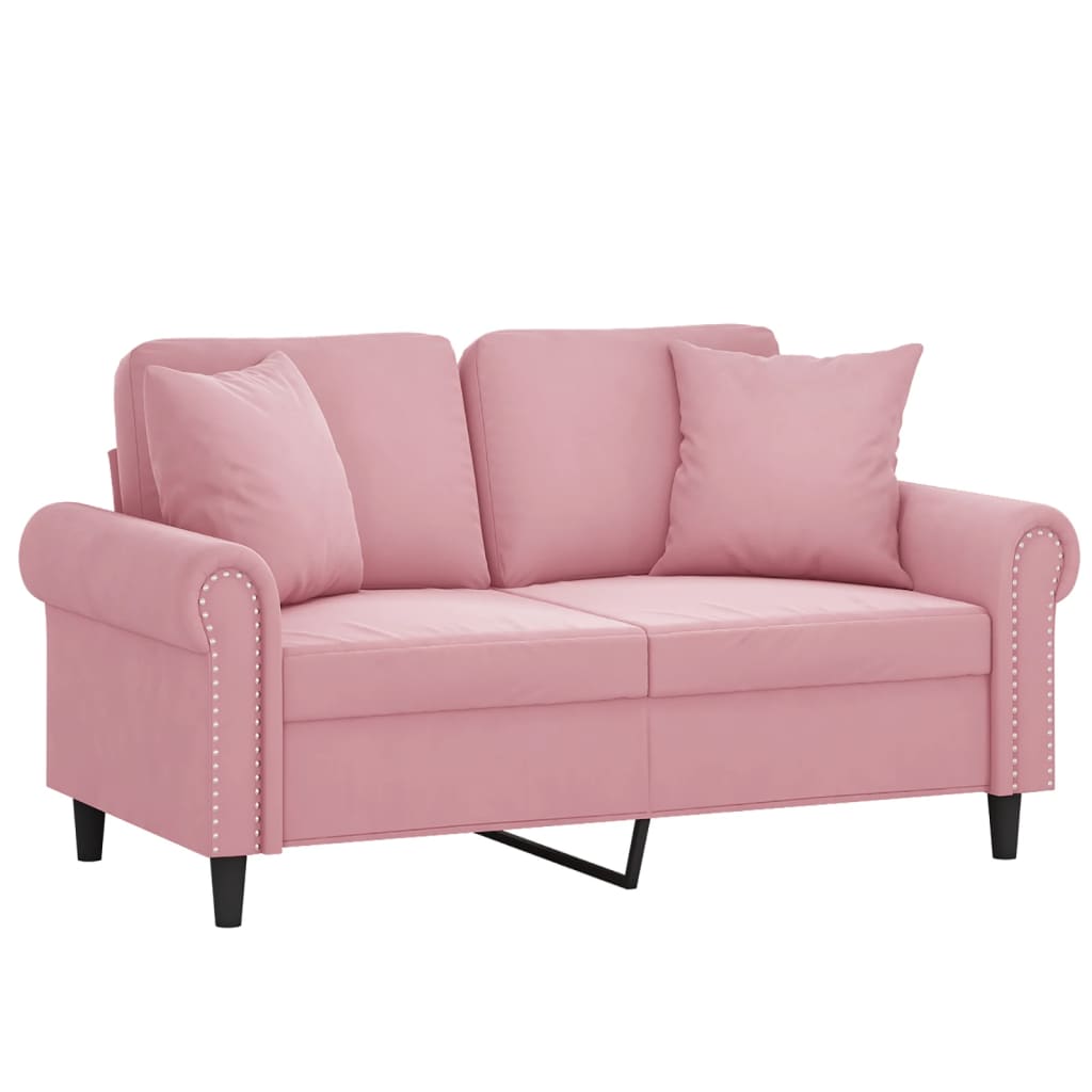 Sofá 2 lug. c/ almofadas decorativas 120 cm veludo rosa