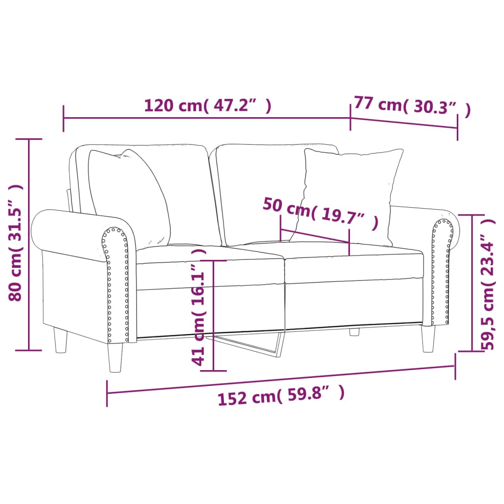 Sofá 2 lug. c/ almofadas decorativas 120 cm veludo rosa