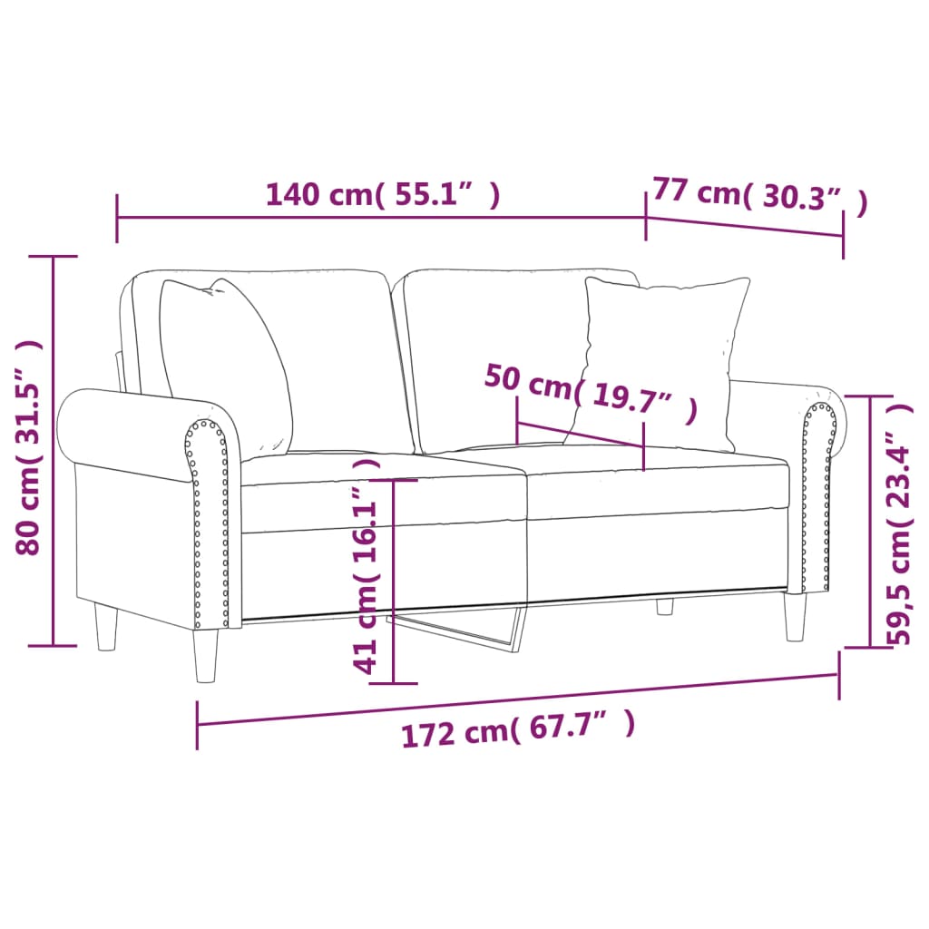 Sofá 2 lugares c/ almofadas decorativas 140 cm veludo rosa