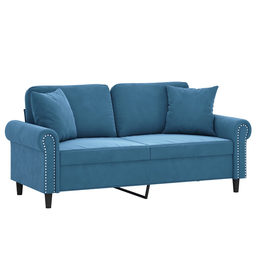 Sofá 2 lugares c/ almofadas decorativas 140 cm veludo azul