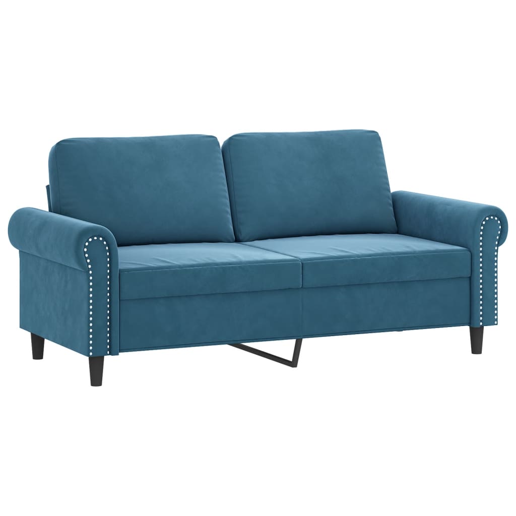 Sofá 2 lugares c/ almofadas decorativas 140 cm veludo azul