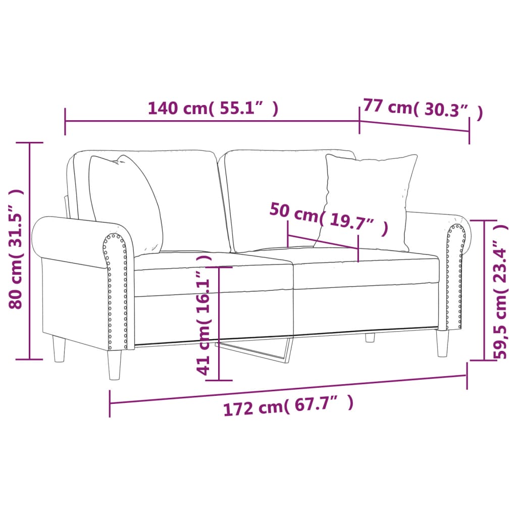Sofá 2 lugares c/ almofadas decorativas 140 cm veludo azul