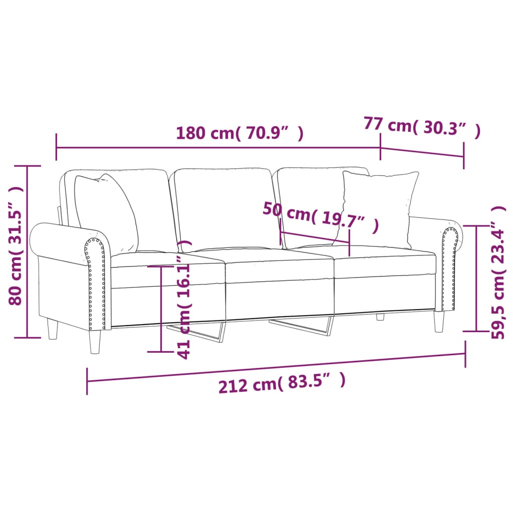 Sofá 3 lugares c/ almofadas decorativas 180 cm veludo azul