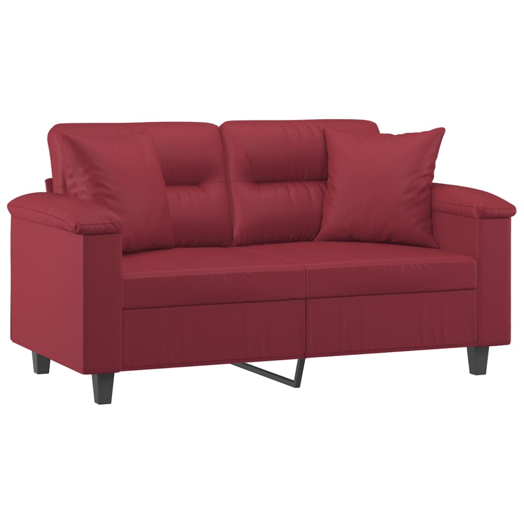 Sofá 2 lugares +almofadas 120cm couro artificial vermelho tinto