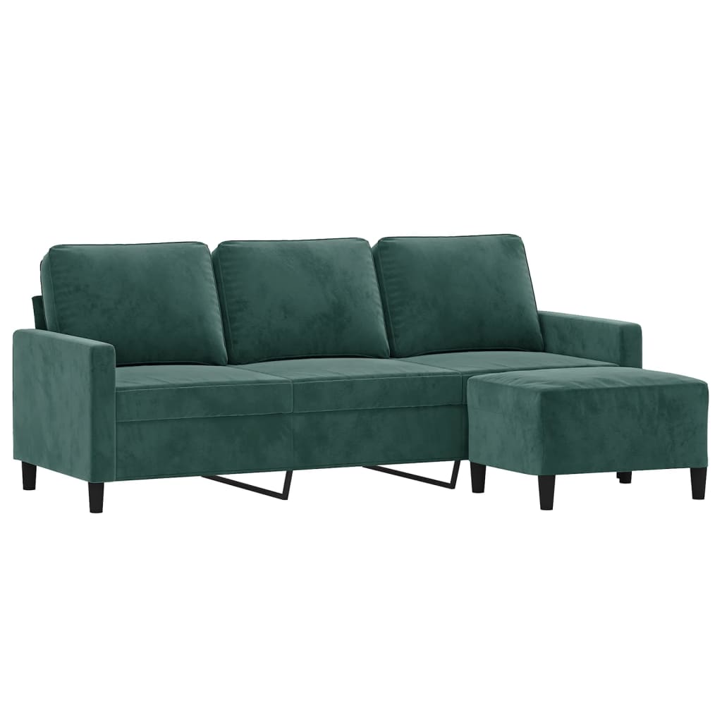 Sofá de 3 lugares com apoio de pés 180 cm veludo verde-escuro