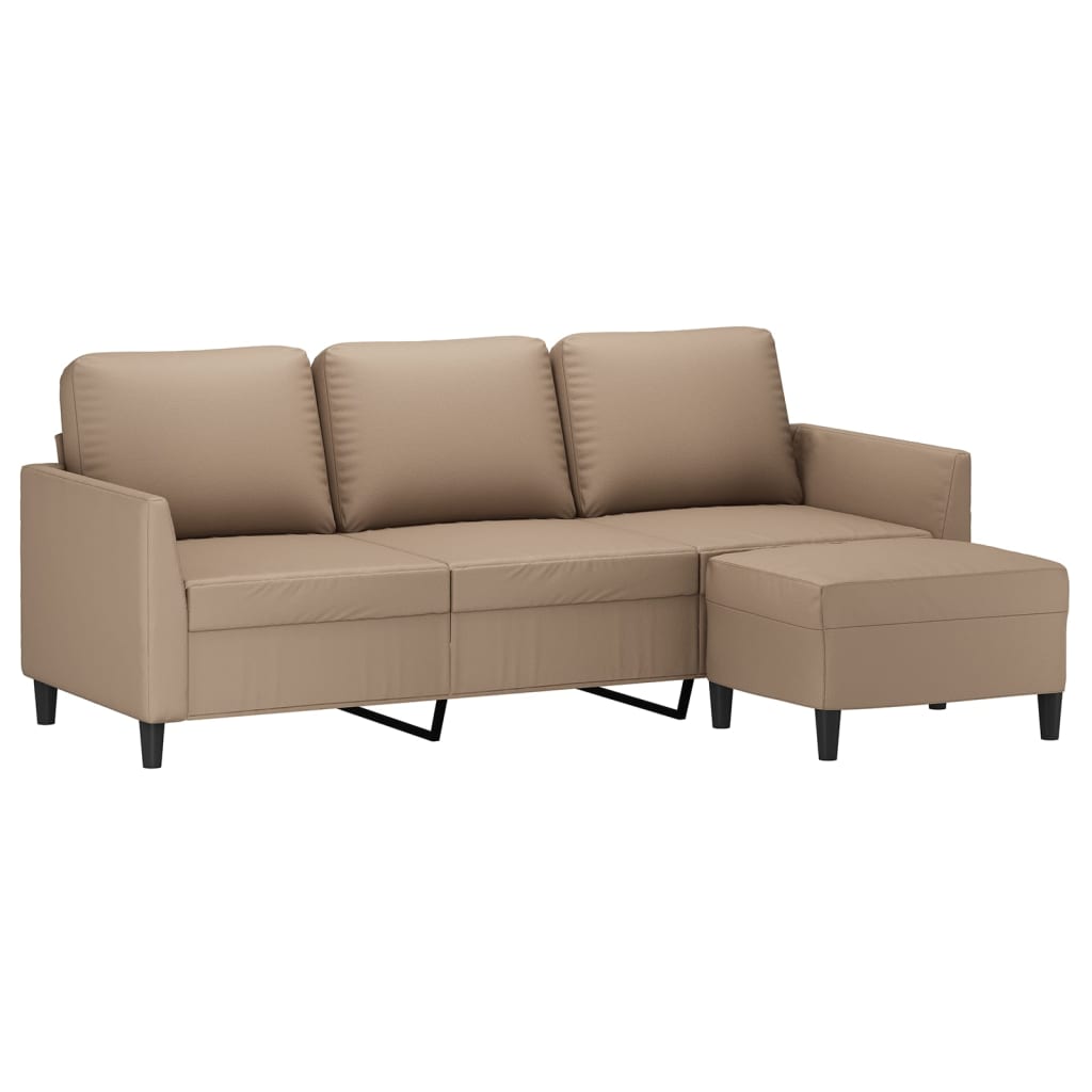 Sofá 3 lugares c/ apoio pés 180 cm couro artificial cappuccino