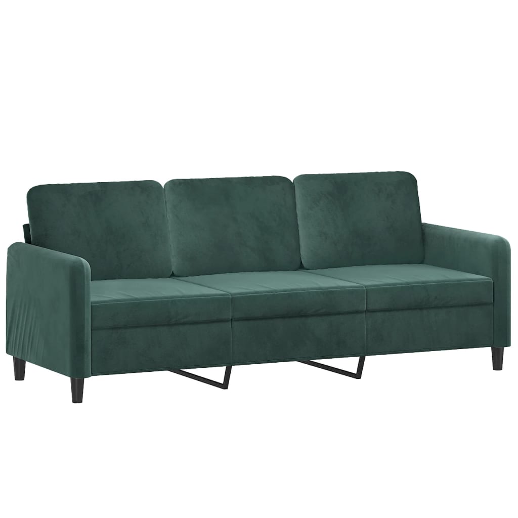 Sofá de 3 lugares com apoio de pés 180 cm veludo verde-escuro