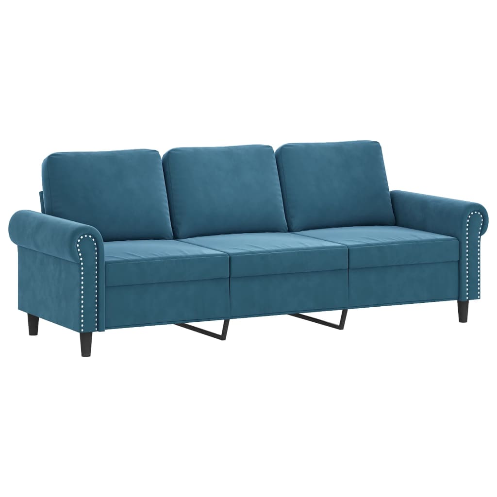Sofá de 3 lugares com apoio de pés 180 cm veludo azul