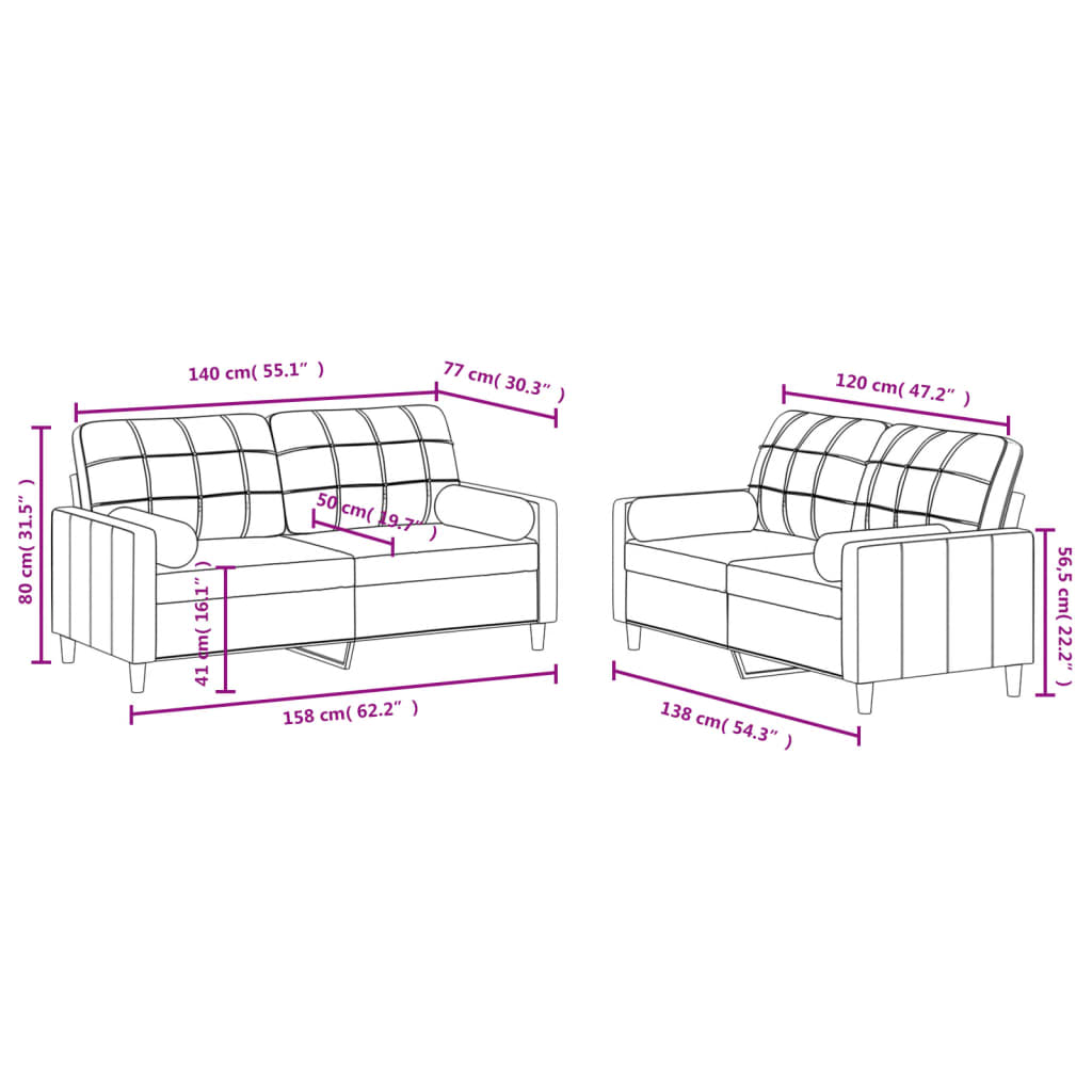 2 pcs conjunto de sofás com almofadas tecido vermelho-tinto