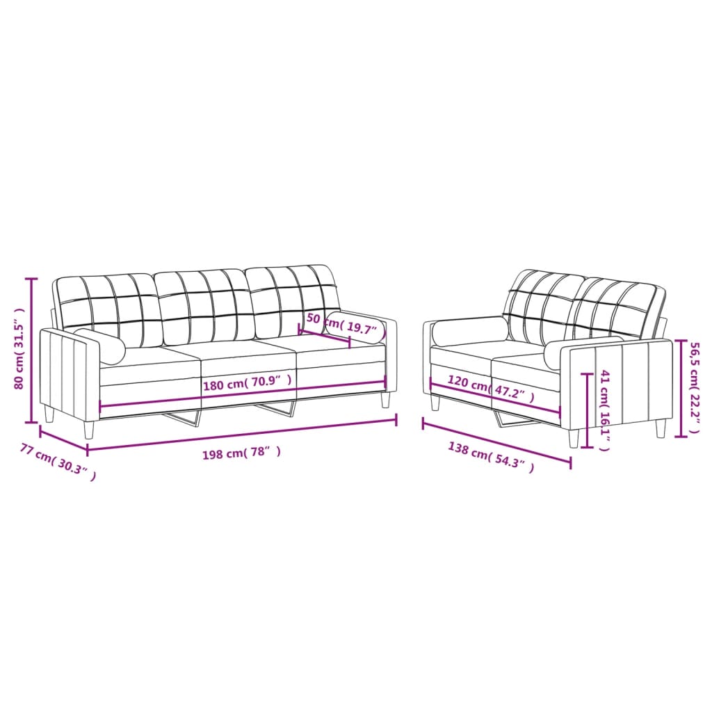 2 pcs conjunto de sofás com almofadas tecido vermelho-tinto